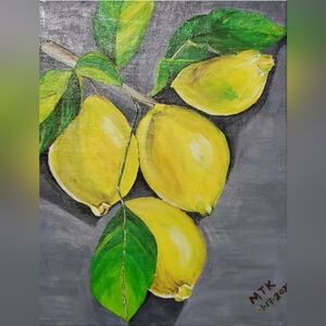 Acrylic Paint on 11x14 Streched Canvas of Lemons 🍋